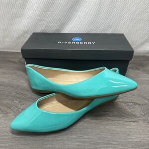 Mint Teal Flat Dress Shoe Shiny Patent Green Ballet Flats Size 8 Riverberry
